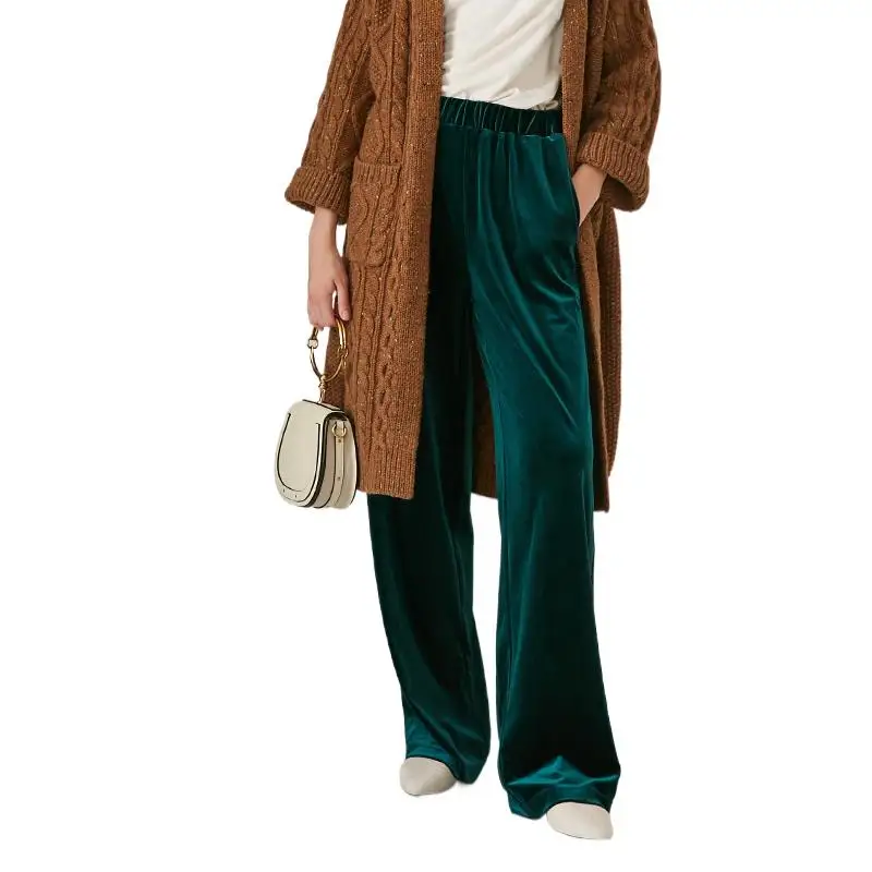 Summer Elegant Velvet Long Pants With Pocket Elastic High Waist Straight Trousers Women Loose Wide Leg Pants Plus Size Trousers
Summer Elegant Velvet Long Pants With Pocket Elastic High Waist Straight Trousers Women Loose Wide Leg Pants Plus Size Trousers