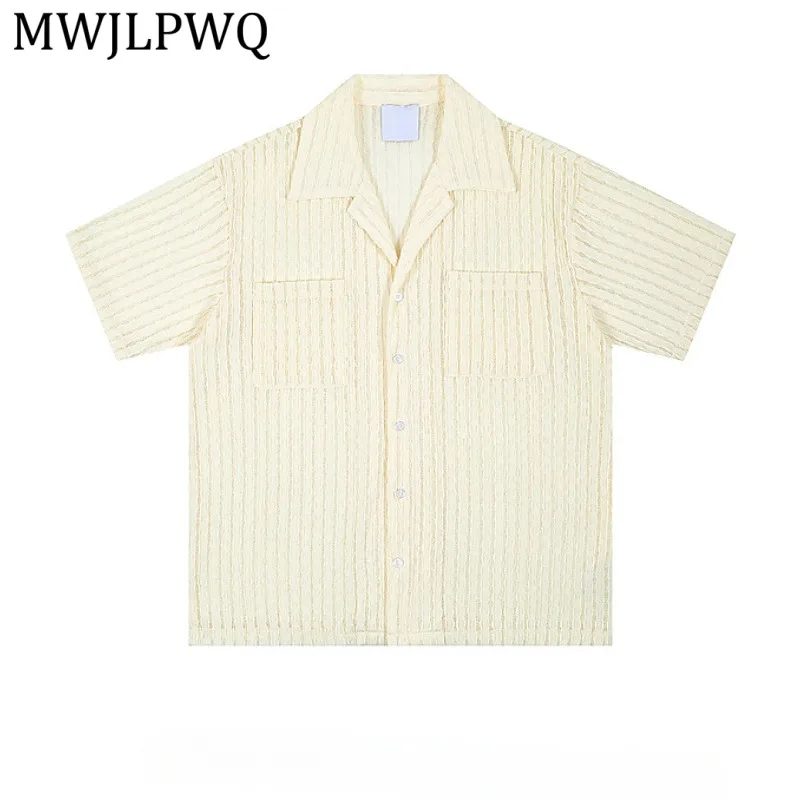 MWJLPWQ 2 Colors Textured Striped Camp Collar Shirt Men Loose Fit Short Sleeve Casual Button Down Summer Streetwear Blouse 15702
MWJLPWQ 2 Colors Textured Striped Camp Collar Shirt Men Loose Fit Short Sleeve Casual Button Down Summer Streetwear Blouse 15702