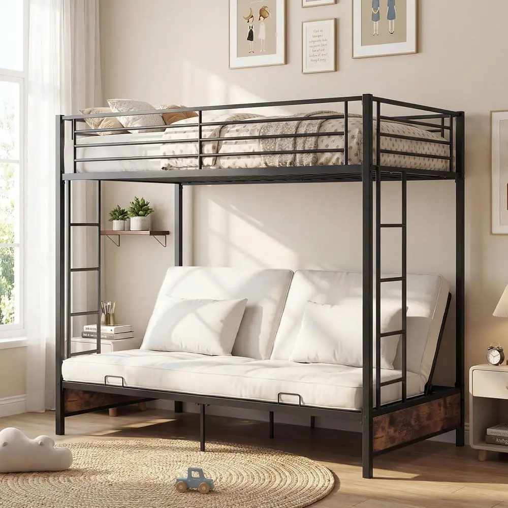Twin-Over-Full Metal Bunk Bed with 2 Ladders, Safety Rails, and Storage Space, Suitable for Kids and Adults in Rustic Brown
Twin-Over-Full Metal Bunk Bed with 2 Ladders, Safety Rails, and Storage Space, Suitable for Kids and Adults in Rustic Brown