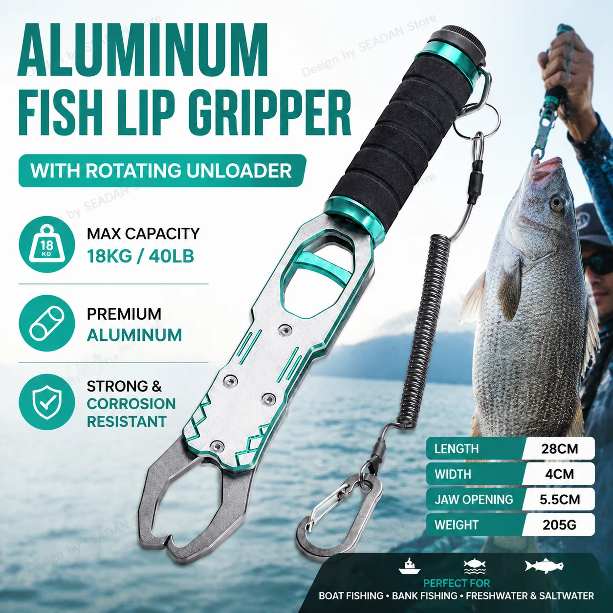 40LB 18KG CNC Electroplated Aluminum Alloy Fish Gripper With Scale 360° Rotation Anti-slip Big Fish Fishing Grip Tool
40LB 18KG CNC Electroplated Aluminum Alloy Fish Gripper With Scale 360° Rotation Anti-slip Big Fish Fishing Grip Tool