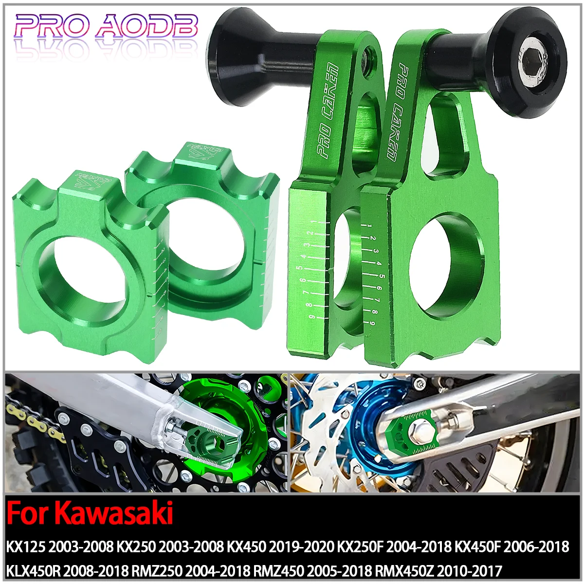 For Kawasaki KX125 KX250 KX250F KX450F KLX450R KX 125 250 250F 450F Motocycle CNC Rear Axle Blocks Chain Adjuster 2003 2016 201
For Kawasaki KX125 KX250 KX250F KX450F KLX450R KX 125 250 250F 450F Motocycle CNC Rear Axle Blocks Chain Adjuster 2003 2016 201