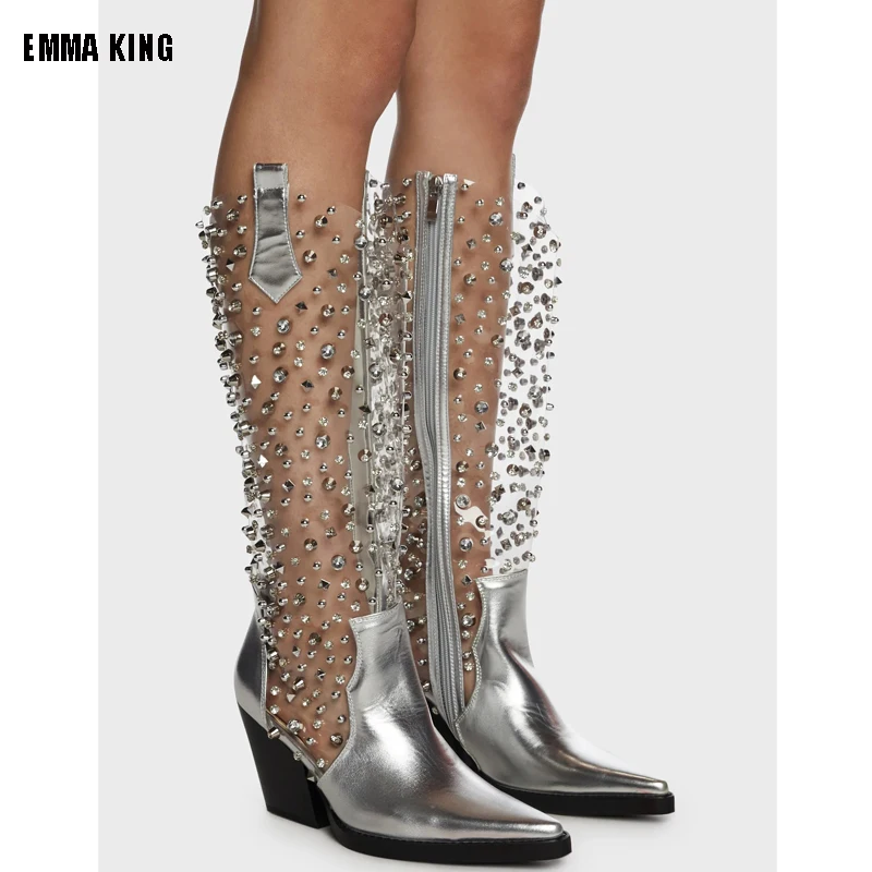 Women's Transparent Boots Chunky Heel Fashion Rivet Pointed Toe Western Knee High Boots For Women Female Shoes Plus Size 44
Women's Transparent Boots Chunky Heel Fashion Rivet Pointed Toe Western Knee High Boots For Women Female Shoes Plus Size 44