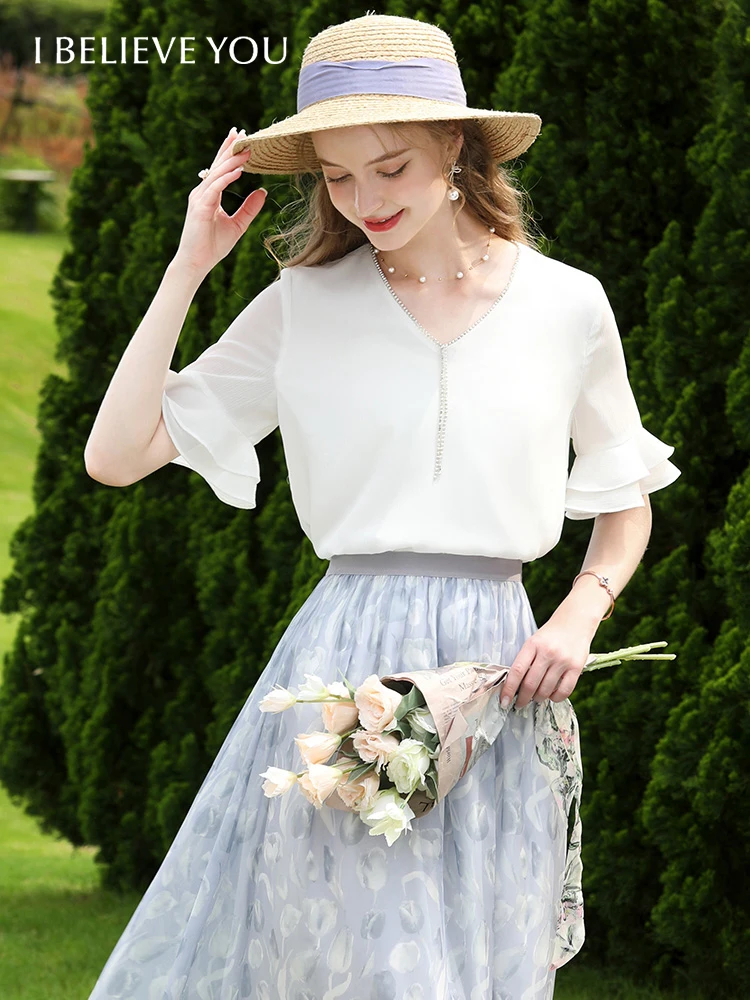 I BELIEVE YOU Summer Women Chiffon White Shirts 2023 V Neck Butterfly Sleeves Fashion Tops New Style Necklace Elegant Blouses
I BELIEVE YOU Summer Women Chiffon White Shirts 2023 V Neck Butterfly Sleeves Fashion Tops New Style Necklace Elegant Blouses