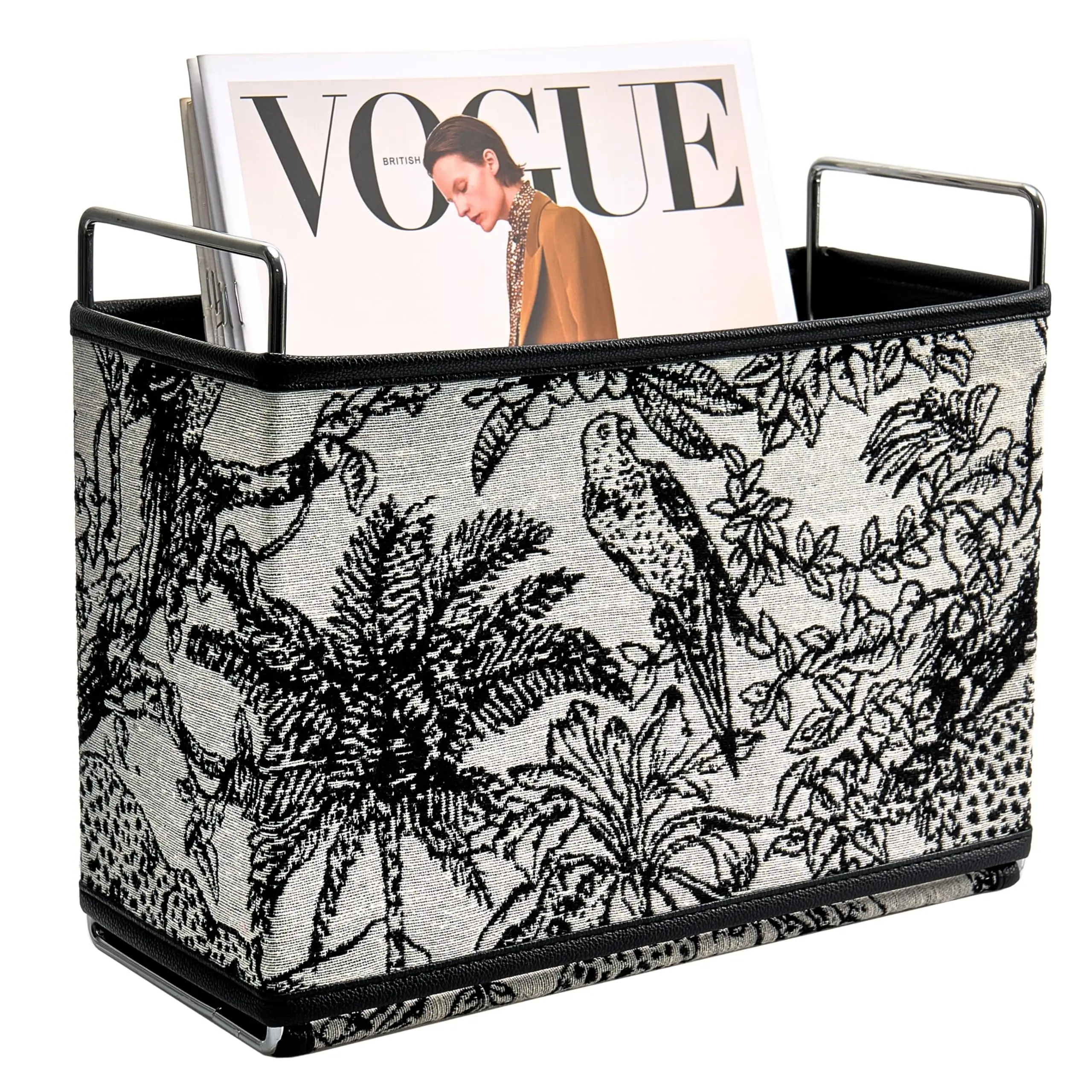 Black And White Jungle Print Fabric Magazine Organizer With Metal Handles For Living Room Bathroom Storage
Black And White Jungle Print Fabric Magazine Organizer With Metal Handles For Living Room Bathroom Storage