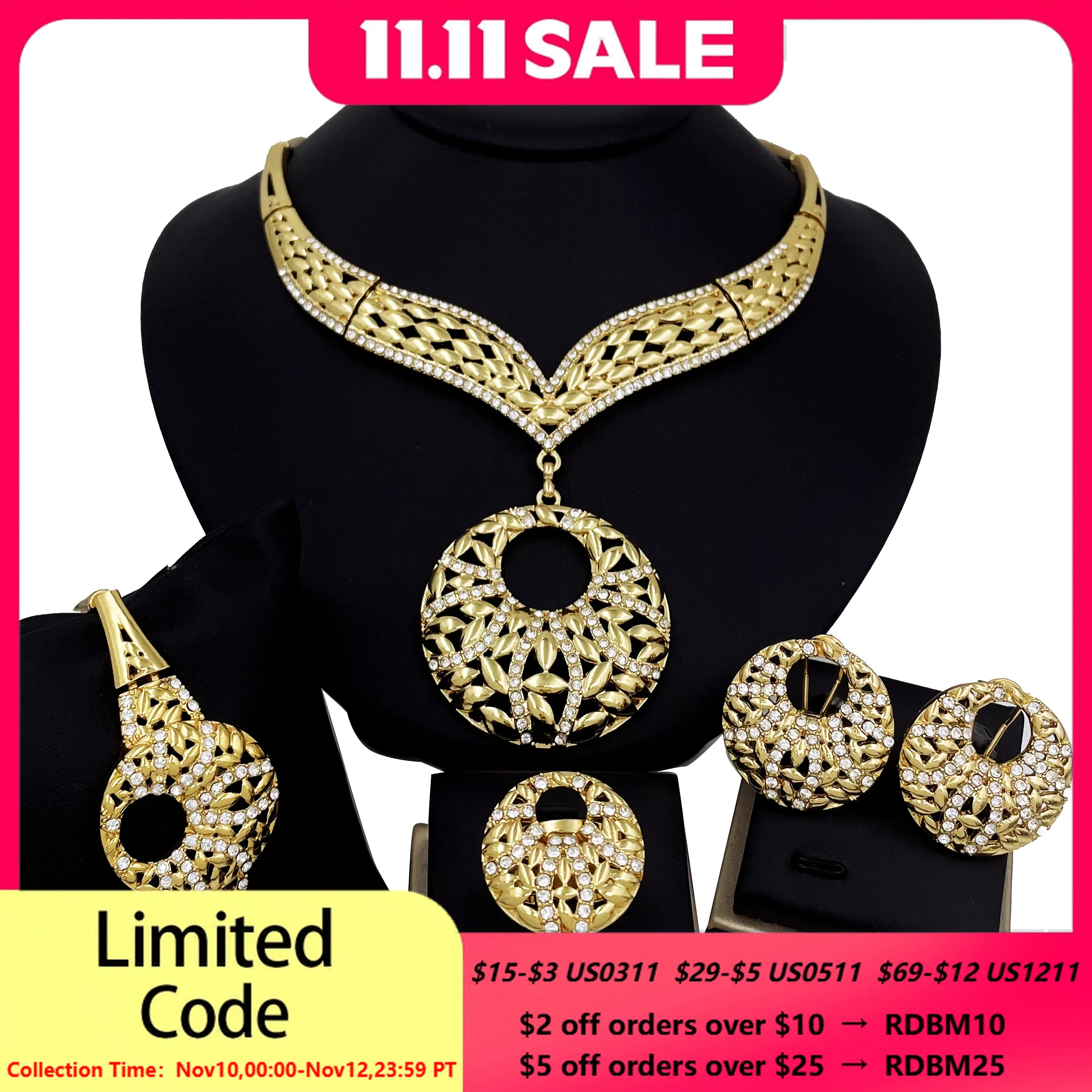 Hight Quality Big Jewelry Set Hollow Out Large Pendant Necklace Bracelet Round Stud Earring Ring Dubai Nigeria Wedding Gifts
Hight Quality Big Jewelry Set Hollow Out Large Pendant Necklace Bracelet Round Stud Earring Ring Dubai Nigeria Wedding Gifts