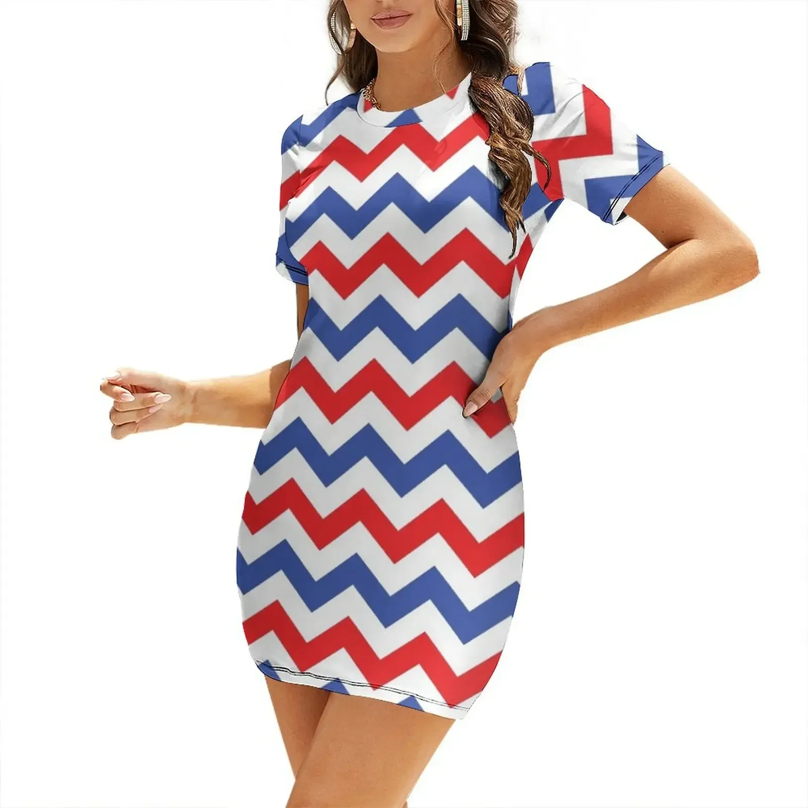 Red White Blue Chevron Pattern Short-Sleeved Dress Woman clothes Cocktail of dresses
Red White Blue Chevron Pattern Short-Sleeved Dress Woman clothes Cocktail of dresses