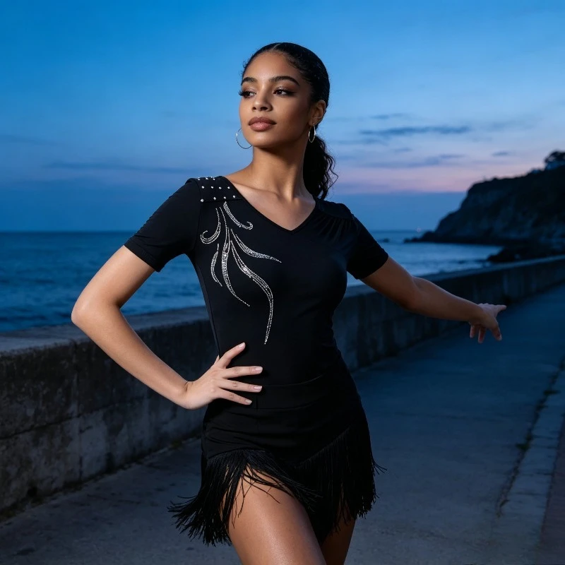 Diamond Hot Short Sleeved Modern Dance Top for Women, National Standard Latin Training Outfit, Temperament Dance Performance Top
Diamond Hot Short Sleeved Modern Dance Top for Women, National Standard Latin Training Outfit, Temperament Dance Performance Top