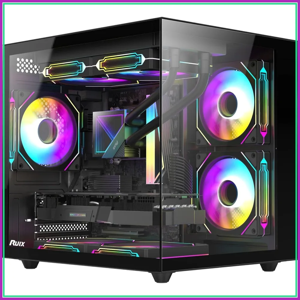 M-ATX Mini-Tower PC Case with 3x120mm ARGB PWM Fans, 180° Panoramic Tempered Glass, USB 3.0 - Black
M-ATX Mini-Tower PC Case with 3x120mm ARGB PWM Fans, 180° Panoramic Tempered Glass, USB 3.0 - Black