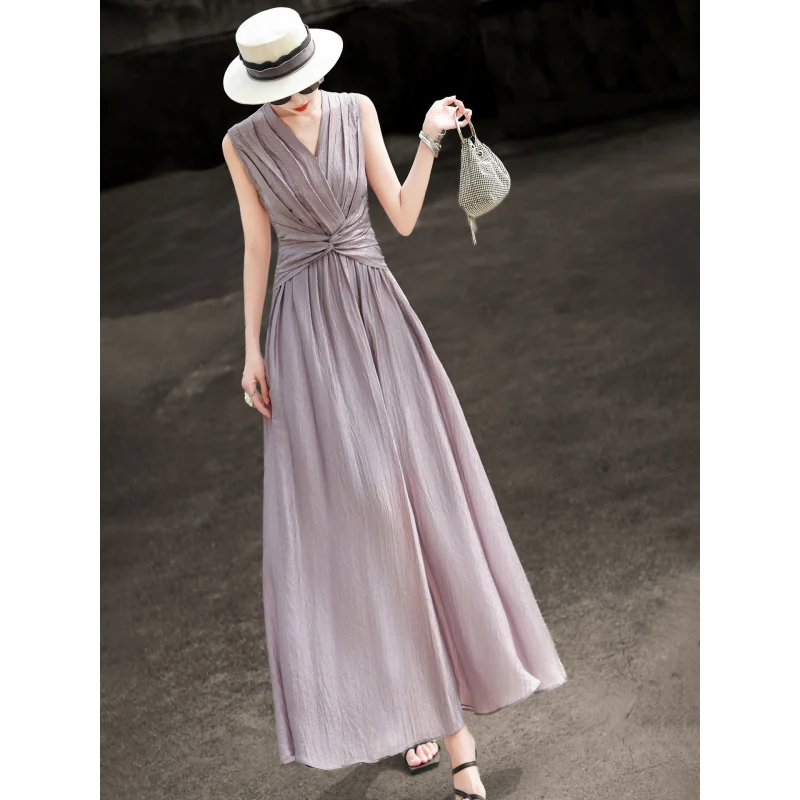 MEXCOCO 2026 Summer New French Maxi Dress Sleeveless Deep V Neck Twisted Knot Waist Ruched Textured Fabric Big Swing Flowy Dress
MEXCOCO 2026 Summer New French Maxi Dress Sleeveless Deep V Neck Twisted Knot Waist Ruched Textured Fabric Big Swing Flowy Dress