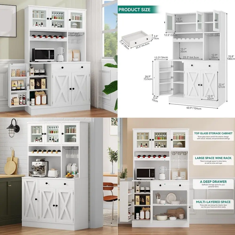 71H Kitchen Pantry Cabinet, Tall Cabinet with Drawer, Doors, Goblet Holder, Wine Rack amp Power Outlet for Kitchen, Living Room
71H Kitchen Pantry Cabinet, Tall Cabinet with Drawer, Doors, Goblet Holder, Wine Rack amp Power Outlet for Kitchen, Living Room