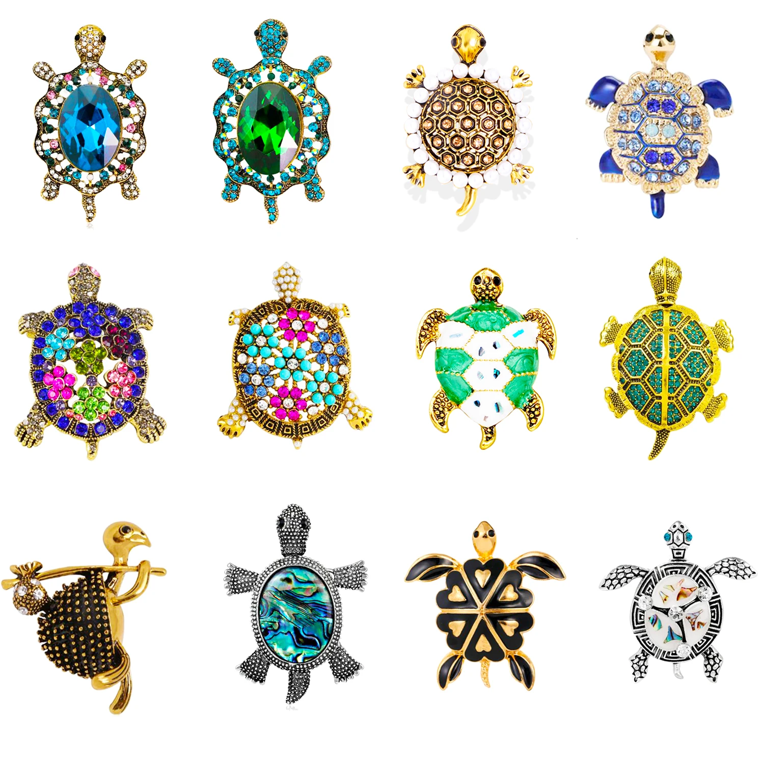 Fashionable retro alloy rhinestone turtle brooch, clothing chest flower jewelry brooch
Fashionable retro alloy rhinestone turtle brooch, clothing chest flower jewelry brooch