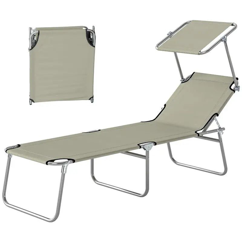Outdoor Pool Chaise Lounge Chair, Folding Tanning Chair with Sun Shade, Cream White
Outdoor Pool Chaise Lounge Chair, Folding Tanning Chair with Sun Shade, Cream White