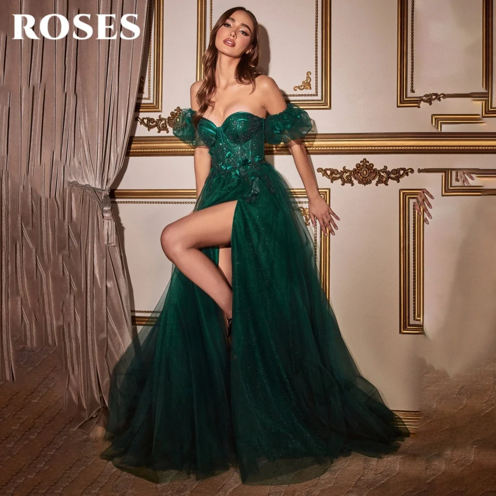 ROSES Green Gorgeous Prom Dresses Sweetheart Puff Sleeve Fishbone Prom Gown Shiny Sequined Applique Split Formal Gown Customized
ROSES Green Gorgeous Prom Dresses Sweetheart Puff Sleeve Fishbone Prom Gown Shiny Sequined Applique Split Formal Gown Customized