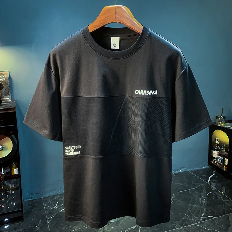 High end T-shirt men's summer 2025 embroidered loose breathable elastic design spliced short sleeved top
High end T-shirt men's summer 2025 embroidered loose breathable elastic design spliced short sleeved top