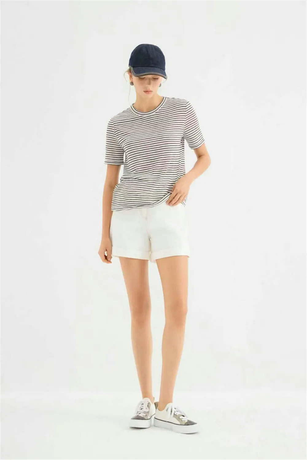 Women's Spring/Summer Crew Neck Striped Short-Sleeve T-Shirt Cotton-Silk Blend Casual Versatile Slimming Top
Women's Spring/Summer Crew Neck Striped Short-Sleeve T-Shirt Cotton-Silk Blend Casual Versatile Slimming Top