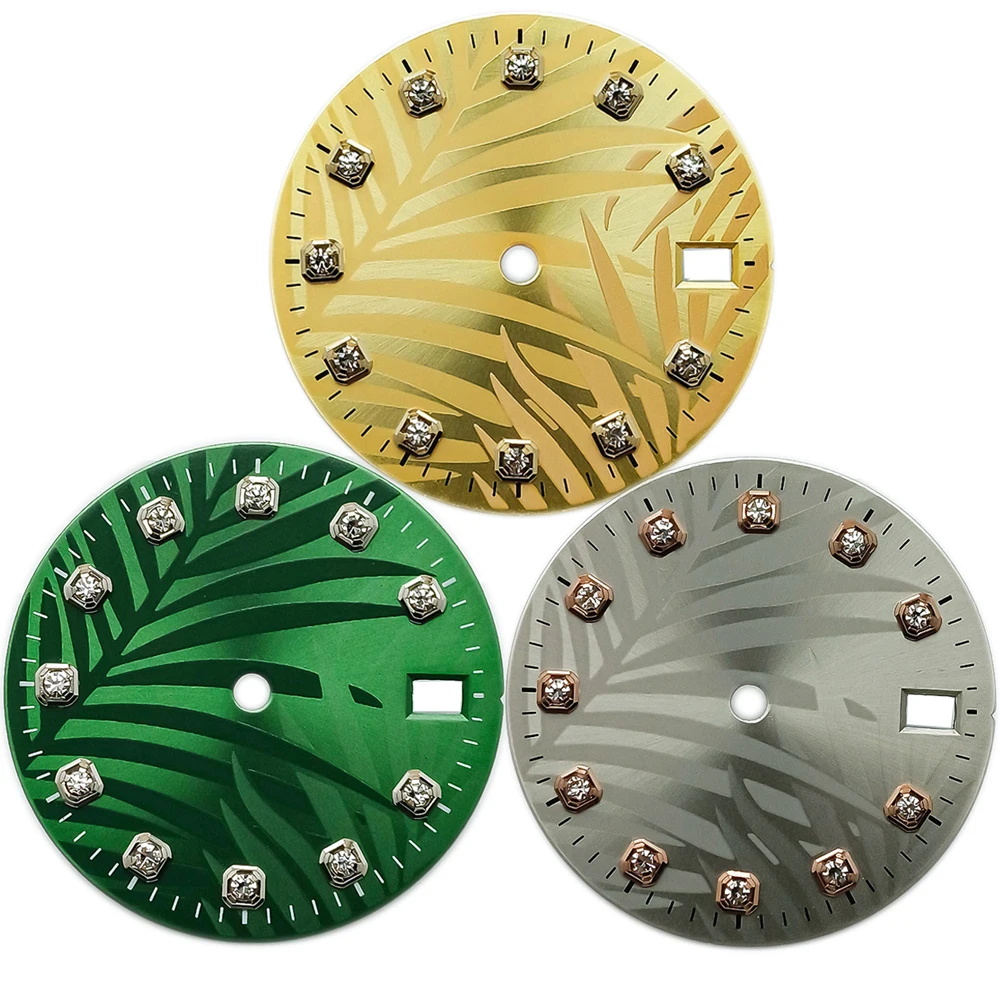 28.5mm Green/Yellow/Grey Watch Dial for NH35 NH36 Movement Leaf Patterns Crystal Index Watch Face
28.5mm Green/Yellow/Grey Watch Dial for NH35 NH36 Movement Leaf Patterns Crystal Index Watch Face