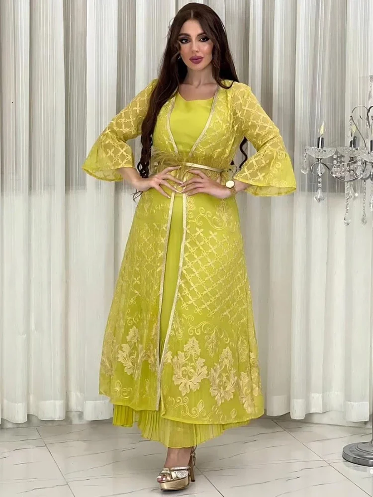 Eid Muslim Dress for Women Abaya 2 Piece Set Feather Jalabiya Morocco Party Dresses Abayas Kaftan Abaya Vestidos Arab Long Robe
Eid Muslim Dress for Women Abaya 2 Piece Set Feather Jalabiya Morocco Party Dresses Abayas Kaftan Abaya Vestidos Arab Long Robe