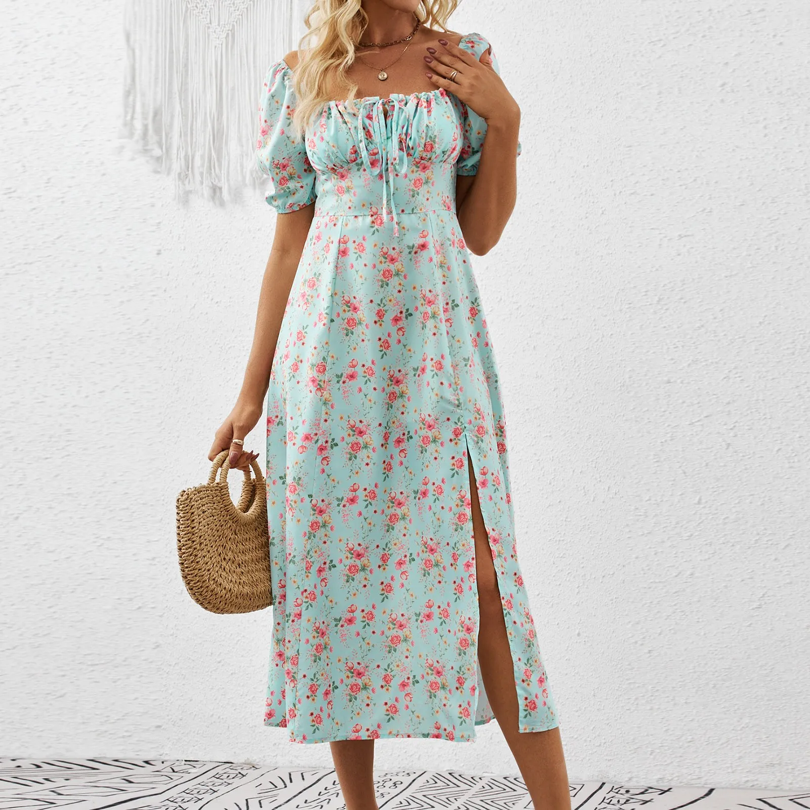 Vantage Floral Print Dress for Women High Waisted Lace Up Elegant Dresses Short Sleeved High Slit Square Neck Sexy Dress
Vantage Floral Print Dress for Women High Waisted Lace Up Elegant Dresses Short Sleeved High Slit Square Neck Sexy Dress