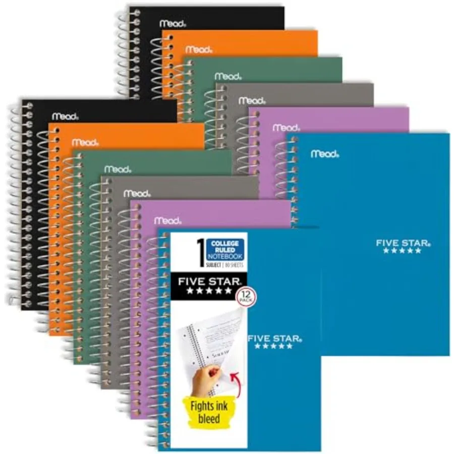 Spiral Notebooks,,1 Subject, College Ruled Paper, 7" x 4 -/8", Personal Size, 80 Sheets, Purple, Orange, Green, Blue, Gray, Bla
Spiral Notebooks,,1 Subject, College Ruled Paper, 7" x 4 -/8", Personal Size, 80 Sheets, Purple, Orange, Green, Blue, Gray, Bla