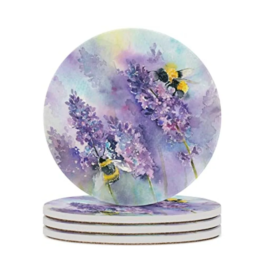 Bee Lavender Coasters for Drinks, Set of 4, 4 Inch Absorbent Diatomite Ceramics Coasters with Cork Base, Tabletop Protection, S
Bee Lavender Coasters for Drinks, Set of 4, 4 Inch Absorbent Diatomite Ceramics Coasters with Cork Base, Tabletop Protection, S