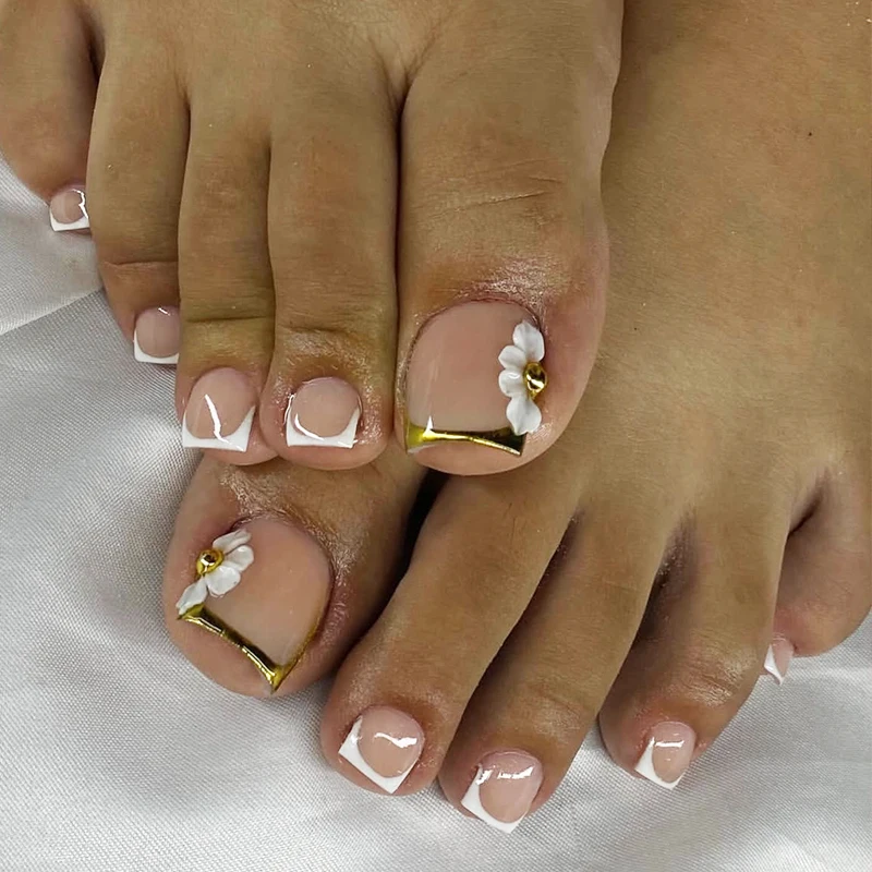 24Pcs Short Square French White Head False Toenails Shiny golden Powder border False Nails Tips flower Detachable Press On Nails
24Pcs Short Square French White Head False Toenails Shiny golden Powder border False Nails Tips flower Detachable Press On Nails