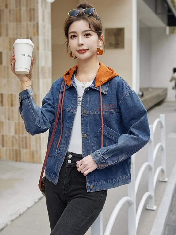 Женская джинсовая куртка в стиле ретро со свободной талией в Корейском стиле, весенне-осенняя новая шляпа с цветным воротником, женский топ ort Sve
Женская джинсовая куртка в стиле ретро со свободной талией в Корейском стиле, весенне-осенняя новая шляпа с цветным воротником, женский топ ort Sve