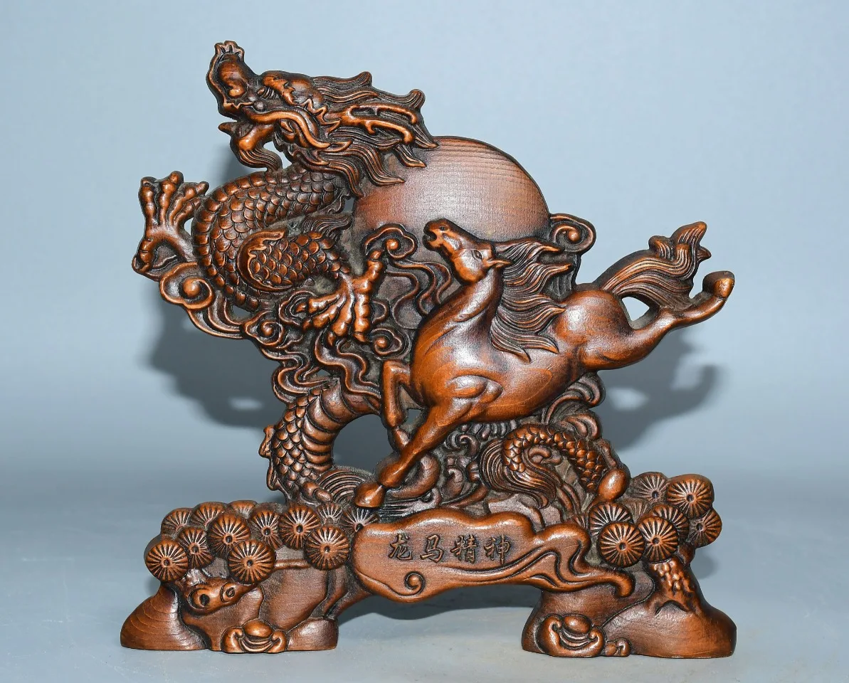 7"Tibetan Temple Collection Old Boxwood Dragon and Horse Statue Screen the vigor of a dragon or horse Amass wealth Ornaments
7"Tibetan Temple Collection Old Boxwood Dragon and Horse Statue Screen the vigor of a dragon or horse Amass wealth Ornaments