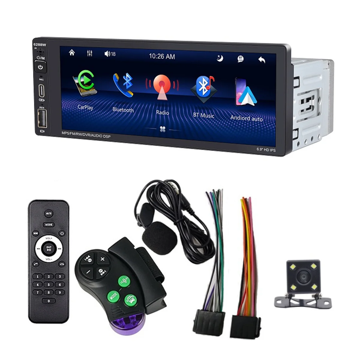 6,9-дюймовая беспроводная автомобильная стереосистема Carplay с одним DIN-сенсорным экраном, автомобильное радио, Android Auto Bluetooth Mirror Link FM-микрофон SWC
6,9-дюймовая беспроводная автомобильная стереосистема Carplay с одним DIN-сенсорным экраном, автомобильное радио, Android Auto Bluetooth Mirror Link FM-микрофон SWC