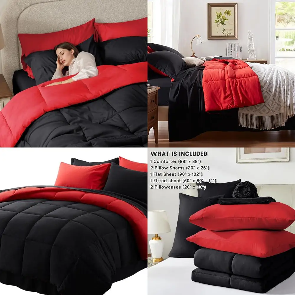 7-Piece Reversible Queen Comforter Set in Lightweight Bedding, Red & Black
7-Piece Reversible Queen Comforter Set in Lightweight Bedding, Red & Black