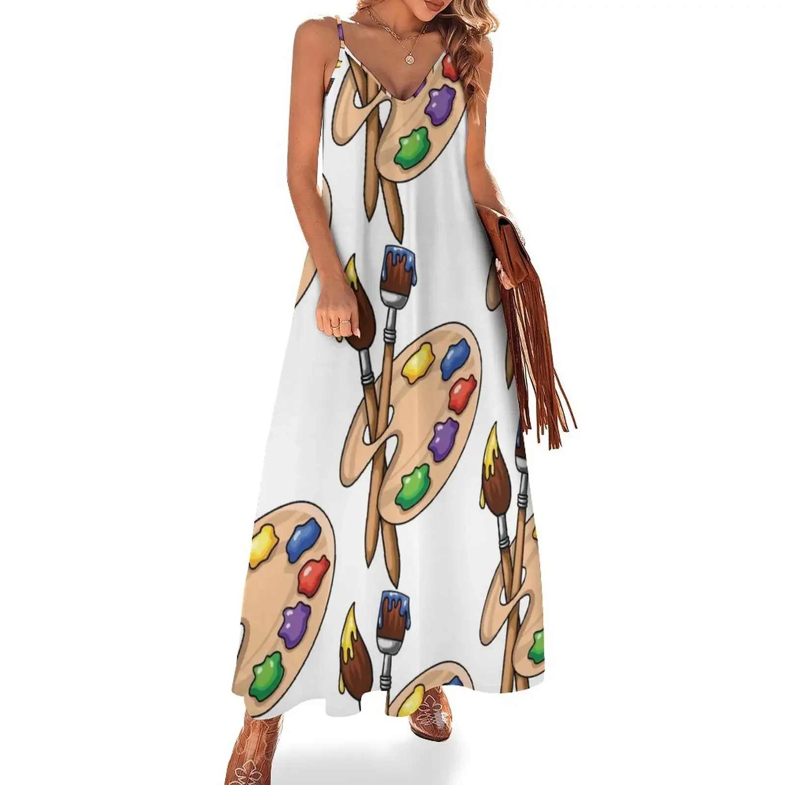Cartoon wooden art Palette with paints and two brushes Sleeveless Dress Women long dress Aesthetic clothing Dance dresses Dress
Cartoon wooden art Palette with paints and two brushes Sleeveless Dress Women long dress Aesthetic clothing Dance dresses Dress