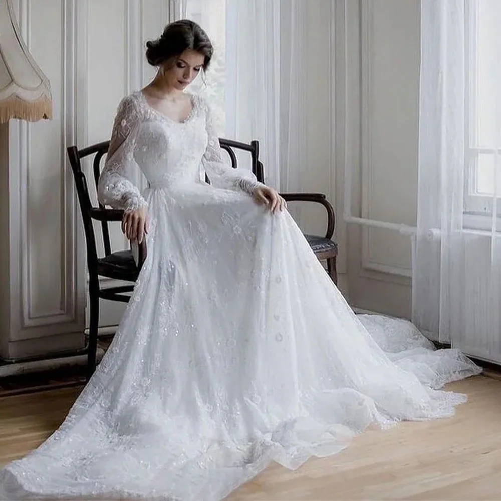 High Quality Customized Ground Skirt Long Sleeved White Mesh Women's Wedding Dress Tail Vestidos Para Bodas Mujer Invitada Robe
High Quality Customized Ground Skirt Long Sleeved White Mesh Women's Wedding Dress Tail Vestidos Para Bodas Mujer Invitada Robe