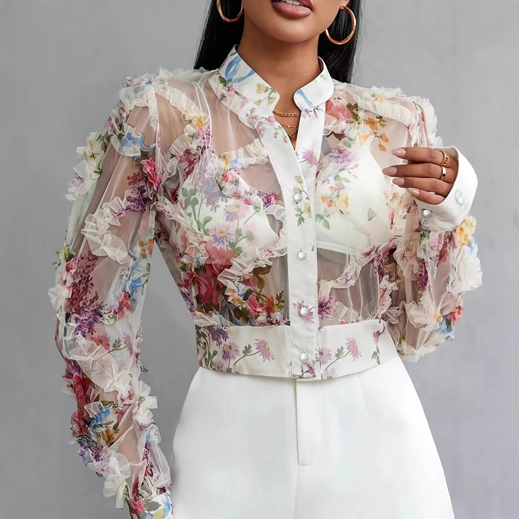 2026 Women's Printed Single Breasted Ruffle Sheer Shirt Loose Slimming Comfort Casual Versatile Commute Elegant Long Sleeve Top
2026 Women's Printed Single Breasted Ruffle Sheer Shirt Loose Slimming Comfort Casual Versatile Commute Elegant Long Sleeve Top
