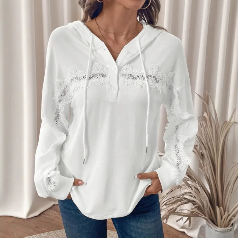 Autumn New Lace Stitching Hooded Sweatshirt Solid Color Casual Versatile Pullover Top
Autumn New Lace Stitching Hooded Sweatshirt Solid Color Casual Versatile Pullover Top
