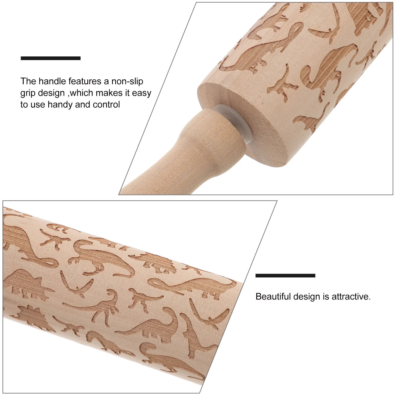 Wooden Dinosaur Engraved Rolling Pin Non Slip Handle Baking Tool for Cookie Dough Pastry Pizza Fondant Home Kitchen Use
Wooden Dinosaur Engraved Rolling Pin Non Slip Handle Baking Tool for Cookie Dough Pastry Pizza Fondant Home Kitchen Use