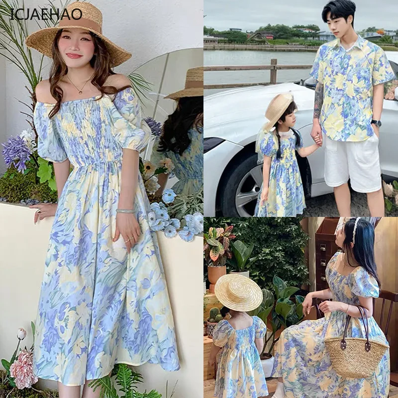 2025 Mom Daughter Father Son Family Matching Floral Dress Set Vacation Summer French Style Smock Blouse Skirt Outfits Daily Wear
2025 Mom Daughter Father Son Family Matching Floral Dress Set Vacation Summer French Style Smock Blouse Skirt Outfits Daily Wear