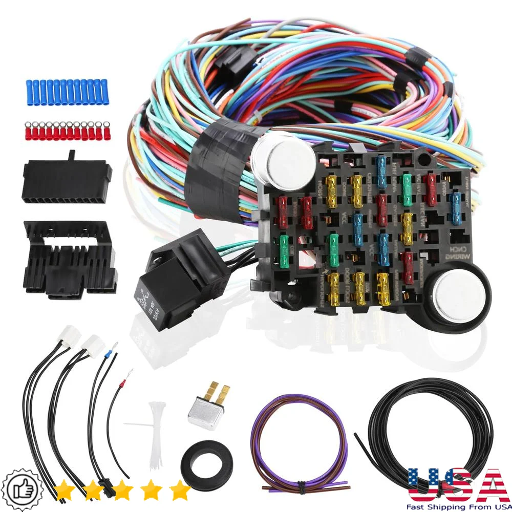 21 Circuit Wiring Harness Kit Universal Ford Chevy Chrysler Mopar Hotrods Ratrods High Quality Copper Core Extra Long 17-20ft
21 Circuit Wiring Harness Kit Universal Ford Chevy Chrysler Mopar Hotrods Ratrods High Quality Copper Core Extra Long 17-20ft