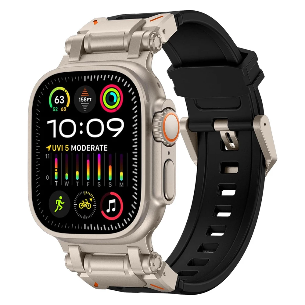 Strap For Apple Watch Ultra 2 Band 49mm 45mm 44mm 42mm Silicone Rugged metal+rubber Bracelet correa iWatch Series 9 6 5 4 7 8 SE
Strap For Apple Watch Ultra 2 Band 49mm 45mm 44mm 42mm Silicone Rugged metal+rubber Bracelet correa iWatch Series 9 6 5 4 7 8 SE