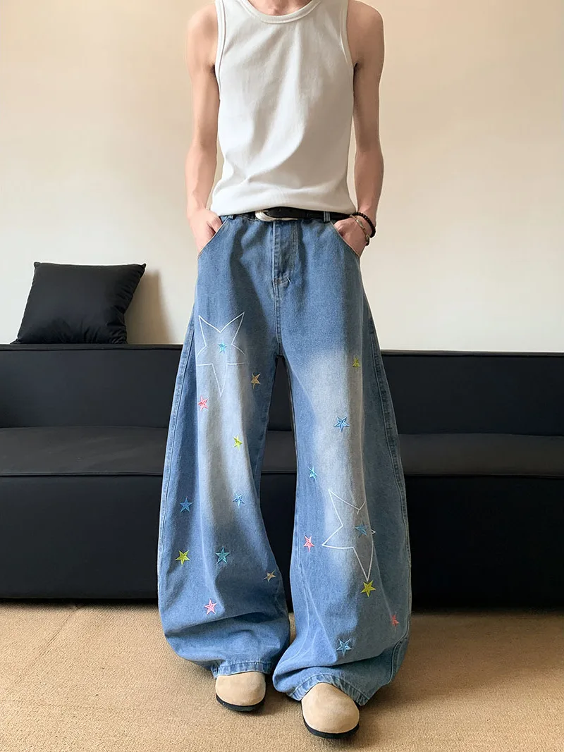 Мужские джинсы с вышивкой звезд, широкие, летние, в американском стиле, свободные, прямые, повседневные брюки, модный бренд Haome, для пар, длиной в пол...
Мужские джинсы с вышивкой звезд, широкие, летние, в американском стиле, свободные, прямые, повседневные брюки, модный бренд Haome, для пар, длиной в пол...
