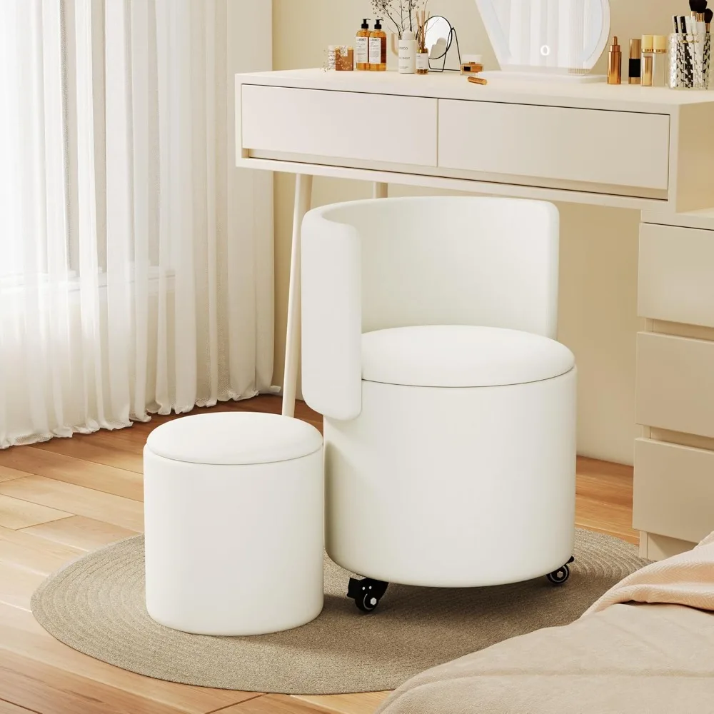 Round Vanity Chair with Storage, Rolling PU Leather Swivel Work Makeup Stool Chair with Folding Back, Upholstered Ottomans
Round Vanity Chair with Storage, Rolling PU Leather Swivel Work Makeup Stool Chair with Folding Back, Upholstered Ottomans