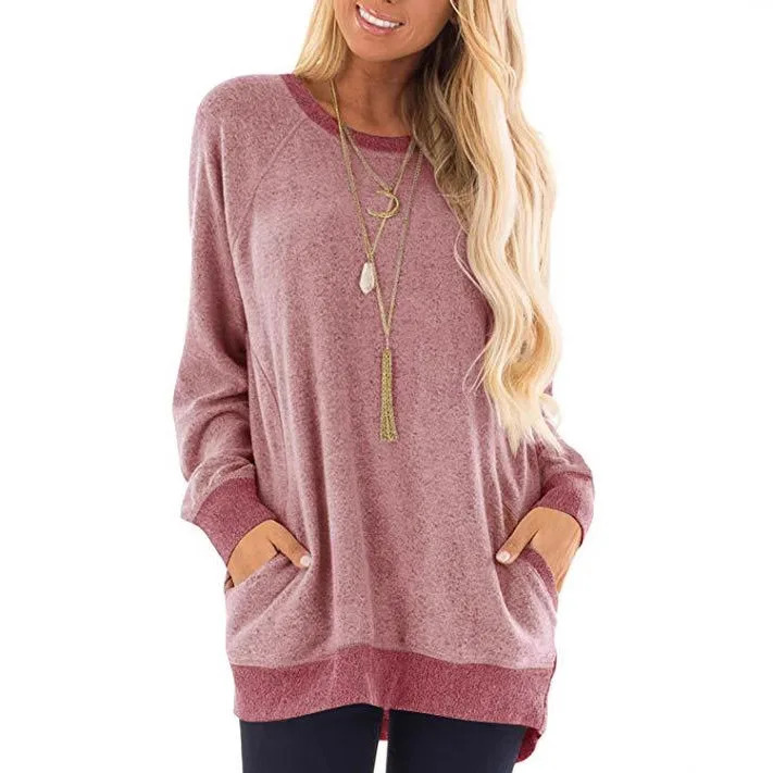2025 Spring Autumn Women's Pullover O-Neck Contrasting Color Pocket Long-sleeved Loose Casual T-shirt Sweatshirts for Female
2025 Spring Autumn Women's Pullover O-Neck Contrasting Color Pocket Long-sleeved Loose Casual T-shirt Sweatshirts for Female