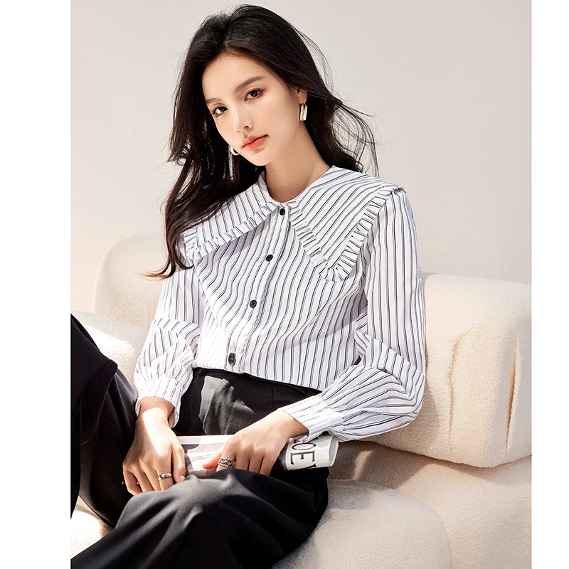 French Niche Design Striped Shirt Women Long Sleeve Doll Collar Female Shirts 2024 Spring Summer Chic Loose Top
French Niche Design Striped Shirt Women Long Sleeve Doll Collar Female Shirts 2024 Spring Summer Chic Loose Top