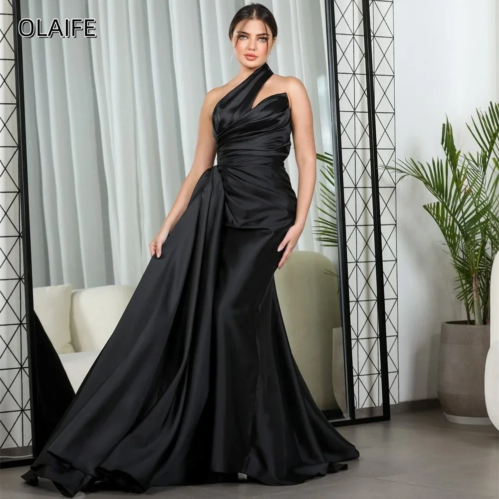 Satin Prom Dresses Mermaid One Shoulder Draped Customized Sweep Train Sleeveless Prom Gown for Women فساتين للمناسبات الخاصة
Satin Prom Dresses Mermaid One Shoulder Draped Customized Sweep Train Sleeveless Prom Gown for Women فساتين للمناسبات الخاصة