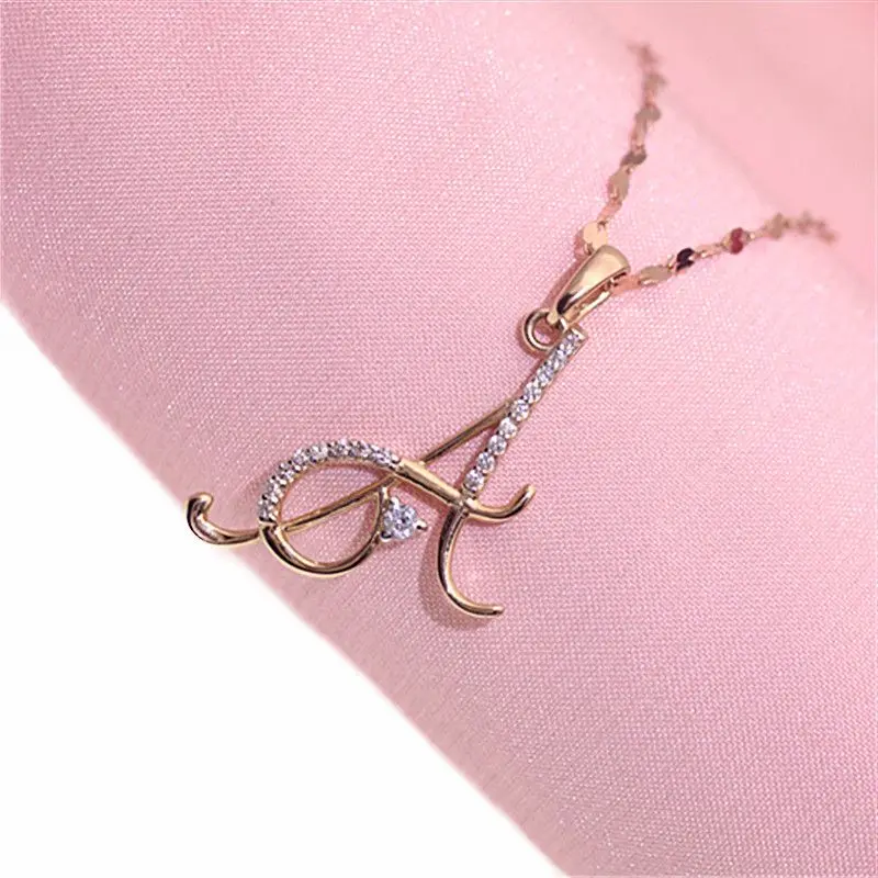585 Purple Gold Letter A Elegant Crystal Necklace for women Plated 14K Rose Gold Pendant Fashion clavicle chain Jewelry
585 Purple Gold Letter A Elegant Crystal Necklace for women Plated 14K Rose Gold Pendant Fashion clavicle chain Jewelry