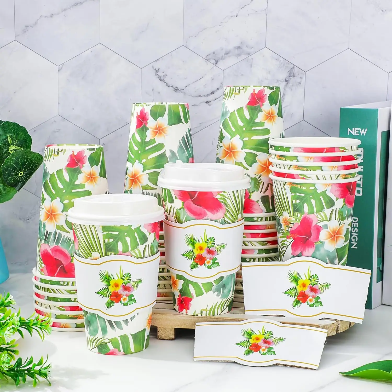 50 Set 16 oz Hawaiian Luau Party Disposable Coffee Cups with Lids Kraft Sleeves Summer Tropical Flowers Leaves Paper Dri
50 Set 16 oz Hawaiian Luau Party Disposable Coffee Cups with Lids Kraft Sleeves Summer Tropical Flowers Leaves Paper Dri