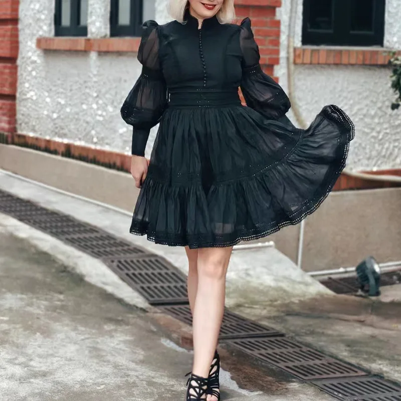 French retro high-end short skirt, new fashion stand-up collar, lantern sleeve, gauze waist dress, simple temperament, elegant a
French retro high-end short skirt, new fashion stand-up collar, lantern sleeve, gauze waist dress, simple temperament, elegant a