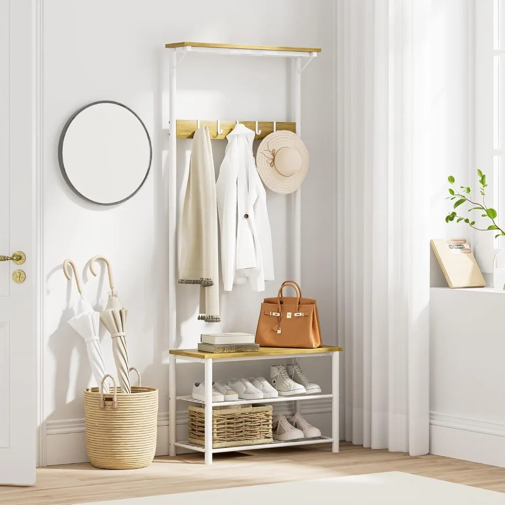 Bench and Shoe Storage, 3-in-1 Freestanding Wooden Coat Rack with Shoe Bench with Metal Frame
Bench and Shoe Storage, 3-in-1 Freestanding Wooden Coat Rack with Shoe Bench with Metal Frame
