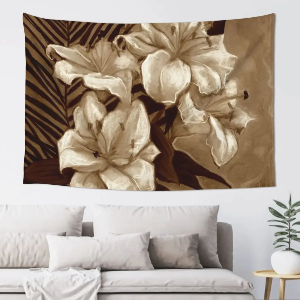 White Lilies and Palm Leaf, Floral Pastel Brownscale Tapestry Home Decoration Accessories Living Room Decoration Tapestry
White Lilies and Palm Leaf, Floral Pastel Brownscale Tapestry Home Decoration Accessories Living Room Decoration Tapestry
