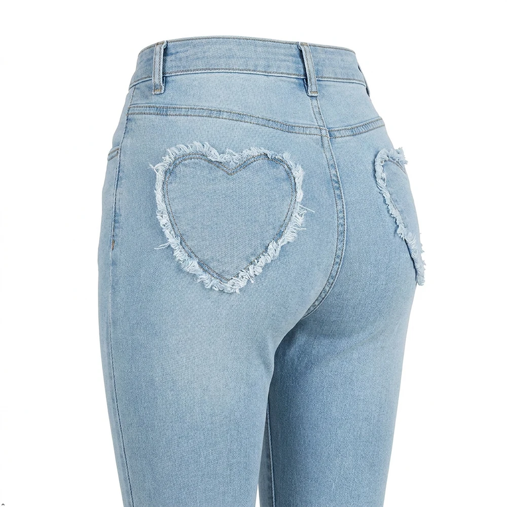 Women's Flare Jeans Hip-Flattering Heart Pattern Pocket Full-Length Medium Blue Wash Korean Fashion
Women's Flare Jeans Hip-Flattering Heart Pattern Pocket Full-Length Medium Blue Wash Korean Fashion