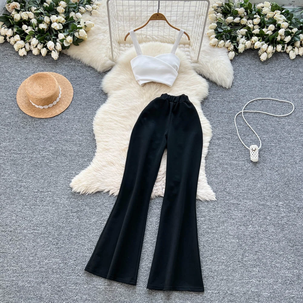 Women Two Pieces Sets Chic backless slim straps sleeveless Top and Fashion Hotsweet High Waist Elastic Waist Wide Leg Pant Sets
Women Two Pieces Sets Chic backless slim straps sleeveless Top and Fashion Hotsweet High Waist Elastic Waist Wide Leg Pant Sets