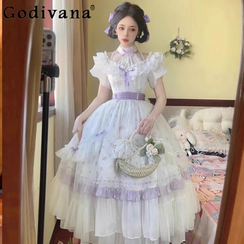 Sweet Princess Tea Party Lolita Long Dress Summer Female Cute Bow Printed Ruffles Edge Slim-Fit Elegant Halter Chiffon Dresses
Sweet Princess Tea Party Lolita Long Dress Summer Female Cute Bow Printed Ruffles Edge Slim-Fit Elegant Halter Chiffon Dresses